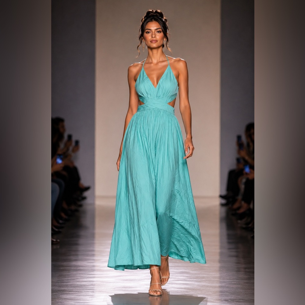 Mustard Seed Aqua Cutout Back Maxi Dress Size S